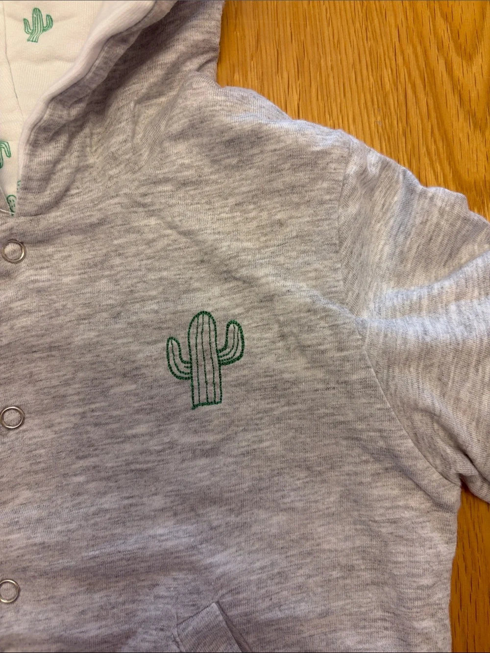 Absorba Gray Hoodie Jacket & White Cactus Print Footed Onesie - aged 18months